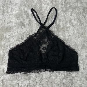 Victoria's Secret Black Lace Bralette Halter Neck Sz Small